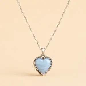 Colgante de Corazon Ágata de Encaje Azul