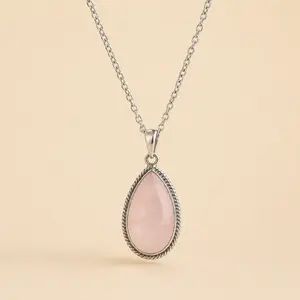 Colgante de Gota con Cuarzo Rosa Natural