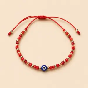 Pulsera ajustable de hilo rojo con ojo turco